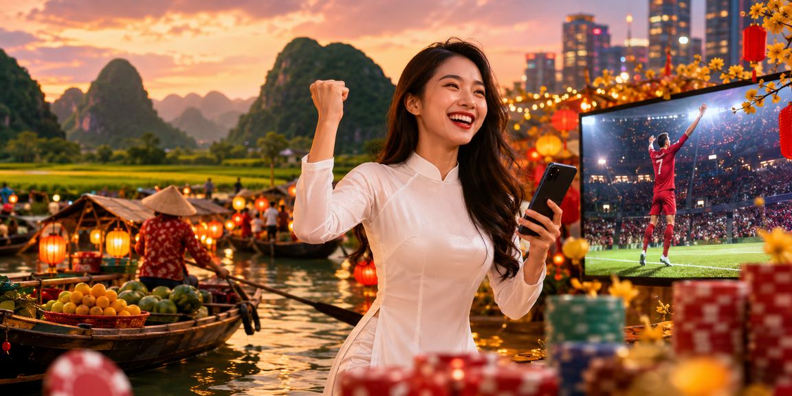 Phụ nữ mặc áo dài tại Ninh Bình cầm điện thoại truy cập nền tảng giải trí casino trực tuyến