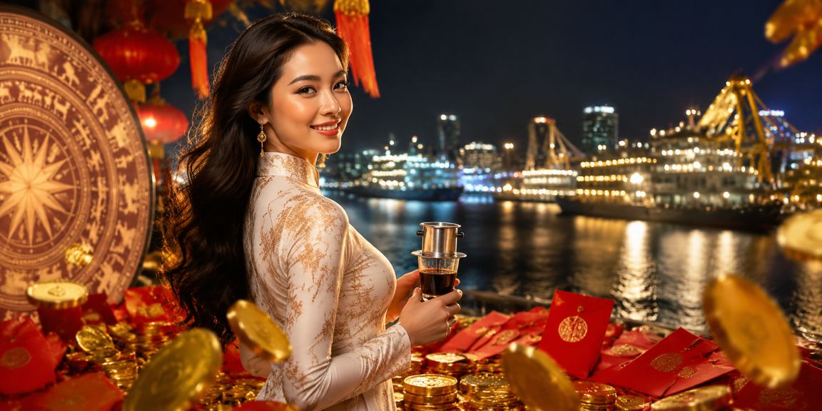 Bàn tay cầm phong bì đỏ may mắnbên ly cà phê tại Vũng Tàu, biểu tượng thưởng và ứng dụng di động xsmbthu4