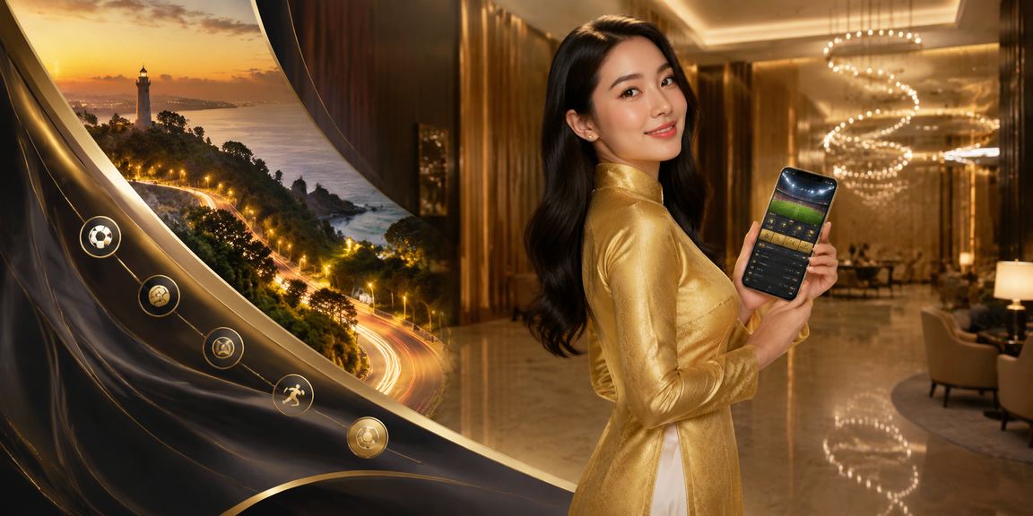 Người phụ nữ mặc áo dài tại Vũng Tàu theo dõi kết quả thể thao và đặt kèo trên điện thoại